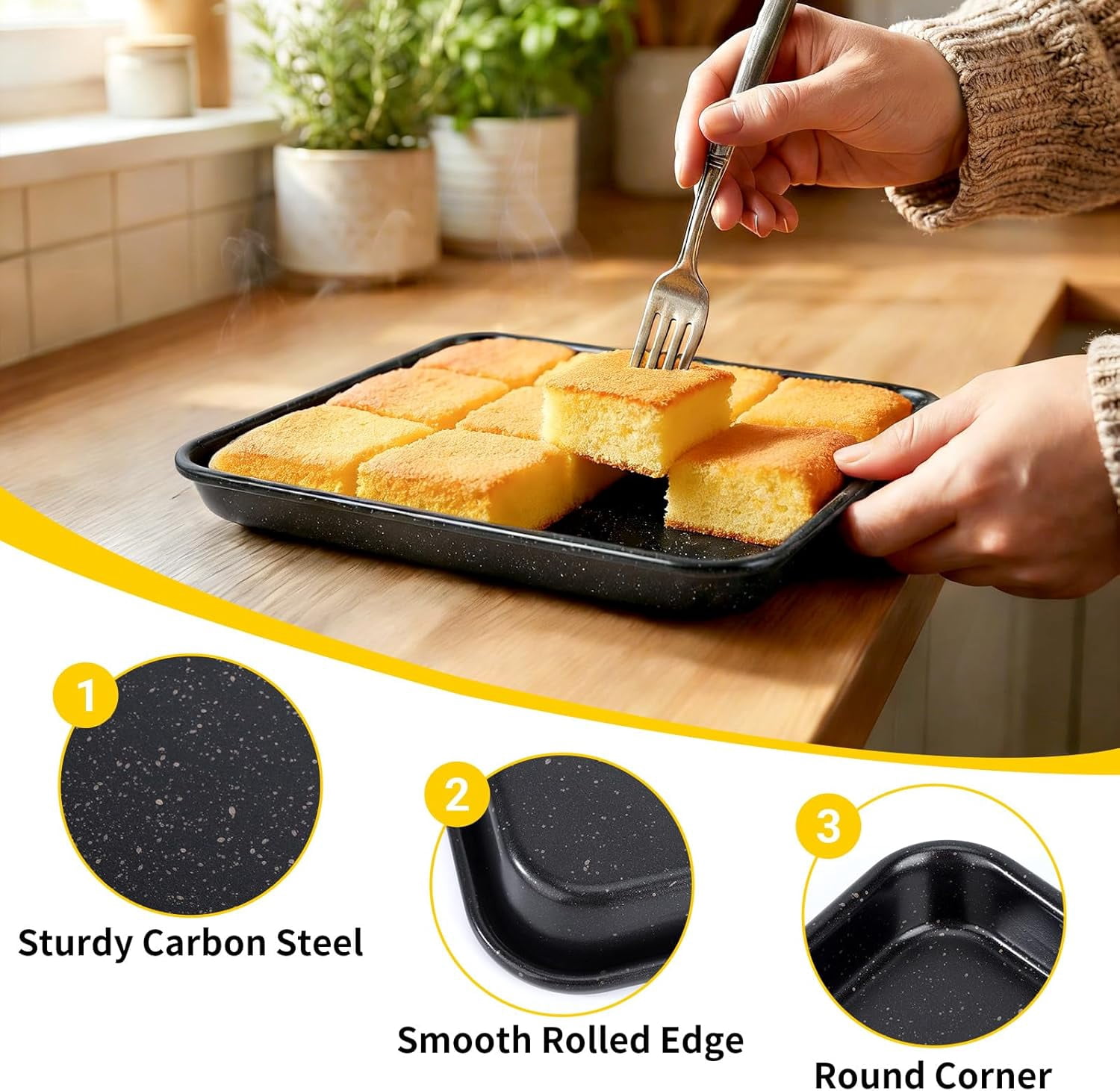 Small Baking Sheet Pan, 2 Pack 8.5x6.5 Inch Mini Small Cookie Sheets for Individual Baking Cooking Serving, Cookie Roll Cake Brownie Pan Tray for Oven - Black Speckle