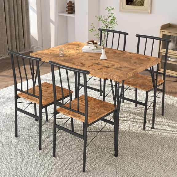 Dining Table Set for 4, Small Spaces Kitchen Table and Chairs - Wood Top & Metal Legs, Compact Dining Set for Apartments, Sturdy Space-Saving Design, Brown