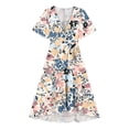 thumbnail image 7 of Smsaxvxz Dresses for Women Fashion Floral Printed V Neck Short Sleeve Bandage Pleated Knee Length Sundress Beach Summer Dresses Pink 01 2XL, 7 of 7