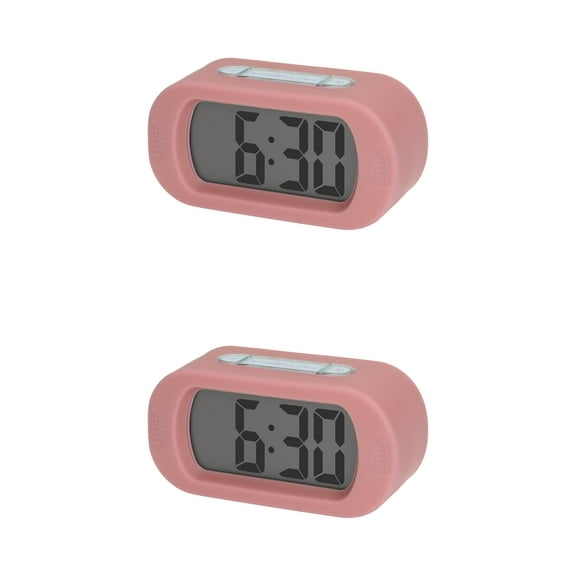 Unique Bargains 2 Pcs Oval Digital Alarm Clock Adjustable Alarm Snooze Pink