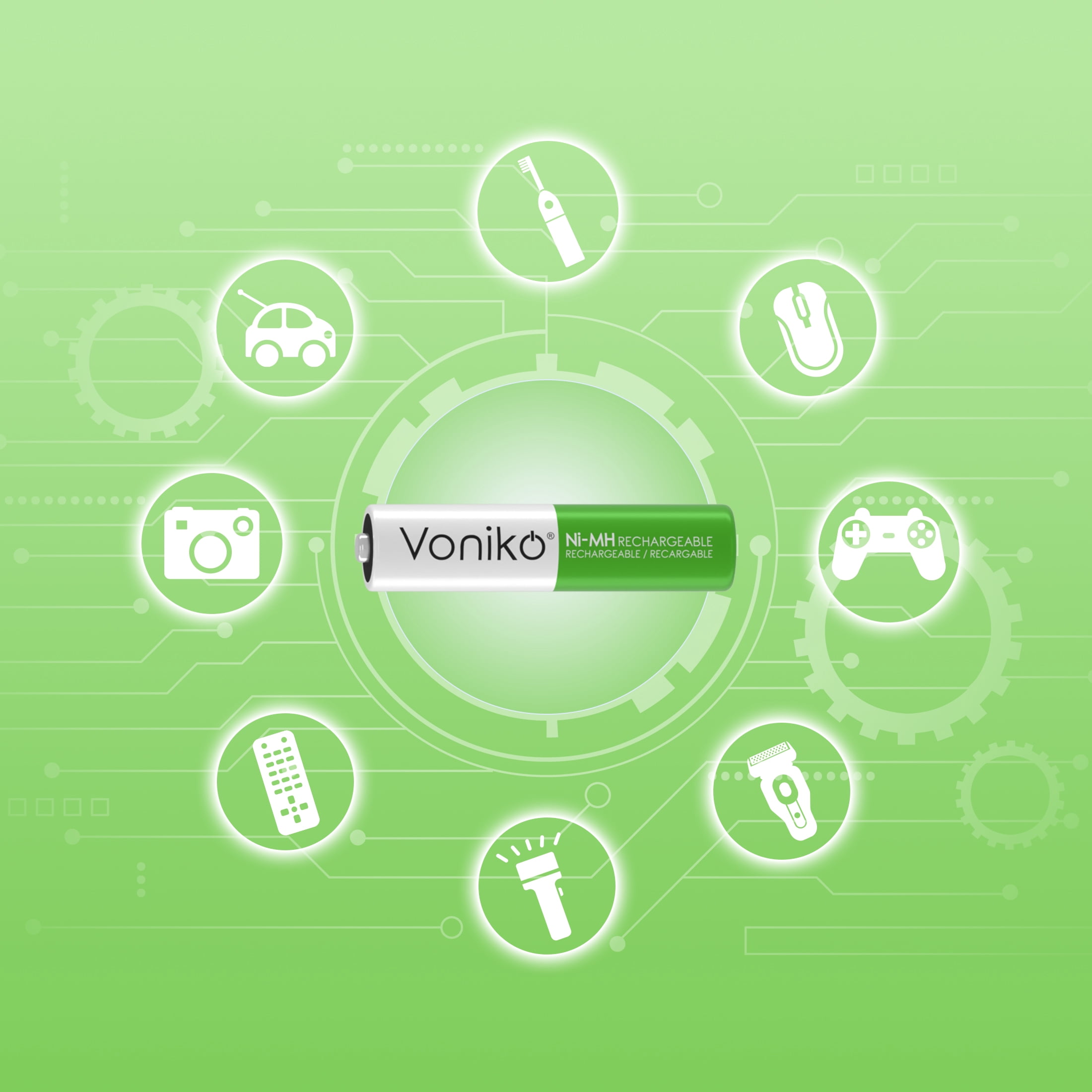 Voniko Rechargeable NIMH AAA Batteries 12 Pack, 1.2V 850mAh Recharge up to 1000x Times