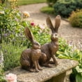 thumbnail image 5 of 2pcs Easter Resin Simulated Bronze Long-Eared Bunny Ornament, Vintage Antique Finish Rabbit Decor, Handcrafted Detailed Statue for Home, Shelf, Table and Spring Festival Decoration, Bronze, 5 of 7