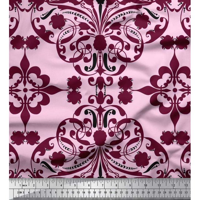 Soimoi Polyester Crepe Fabric Moroccan Damask Fabric Prints by Yard 52 Inch Wide