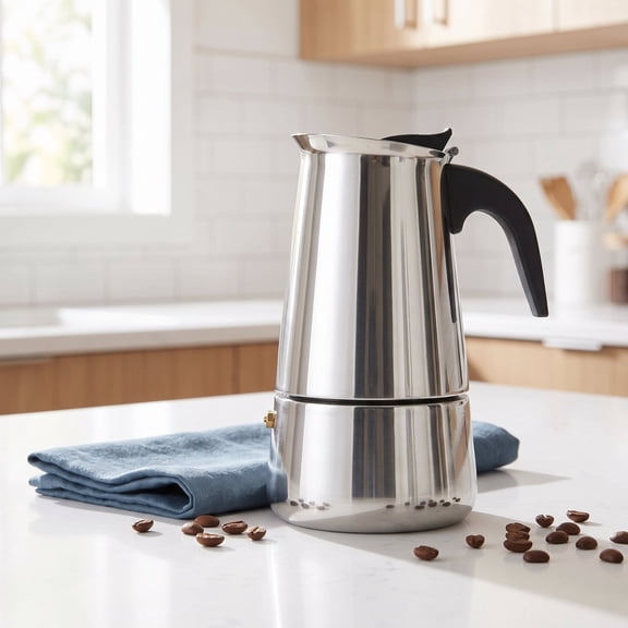 9 Cup Greca Stovetop Espresso Pot 450ml/15oz, Moka Pot with Coffee Percolator Design, Stainless Steel Stove Top Coffee Maker for Camping or Home Use,Italian Stovetop Espresso Maker