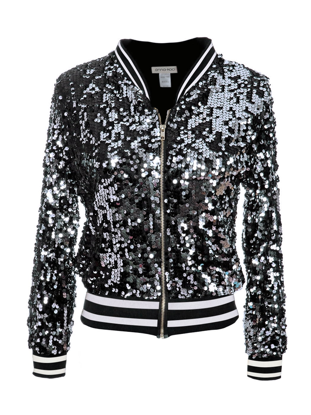 Women's Sparkly Sequin Jacket Glitter Long Sleeves Front Zip Up