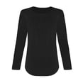 thumbnail image 3 of Women's Long Sleeve T-Shirt Black Fall Casual Women's Solid Color Vertical Ruched Crew Neck Long Sleeve Base Tee WCJM Women Blending Shirts, 3 of 3