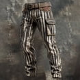 thumbnail image 5 of XIAONU Men's Distressed Striped Print Pants Slim Fit Full Length Belted Trousers Rugged Vintage Outdoor Bottoms, 5 of 5