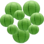 ZMNEW Round Hanging Paper Lanterns Decorations for Party Wedding Birthday Baby Showers Christmas Supplies, Green 12'', 10'', 8'', 9 Pack