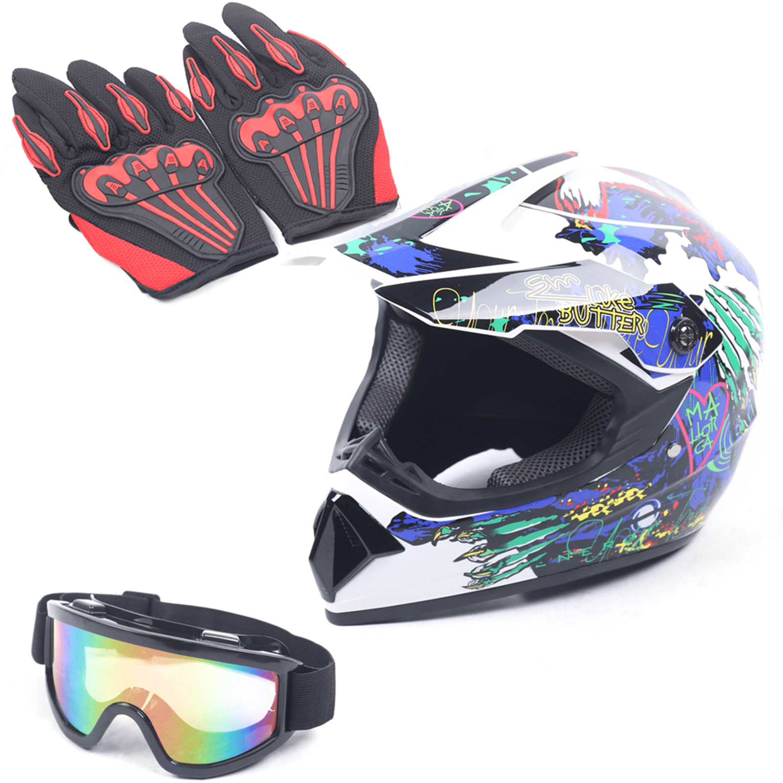 DOT Motocross Helmet Dirt Bike Offroad ATV Snowmobile UTV Goggles Gloves Mask 