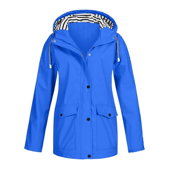 GEWSEY Women's Anorak Military Jacket Lightweight Casual Cotton Coat with Hood (Blue, 4XL)