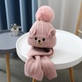 thumbnail image 1 of Conjunto de dos piezas de gorro y bufanda para niños de otoño e invierno, gorro de punto cálido con forro polar para niños y niñas, gorro de lana de oso, 1 of 6