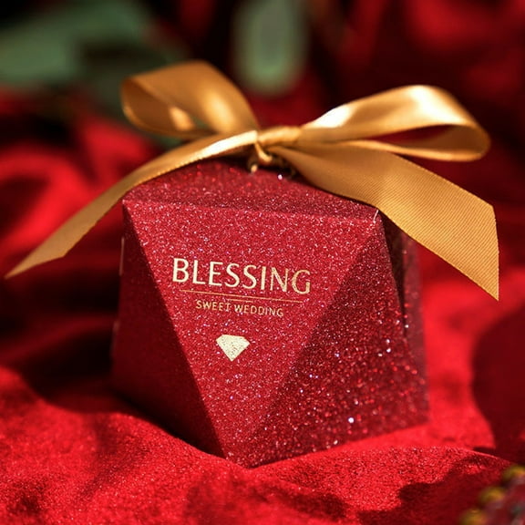 25pc Diamond Shape Candy Boxes Red Glitter Design Wedding Gift Box Favour Candy Sweet Gift Boxes For Wedding Birthday Party
