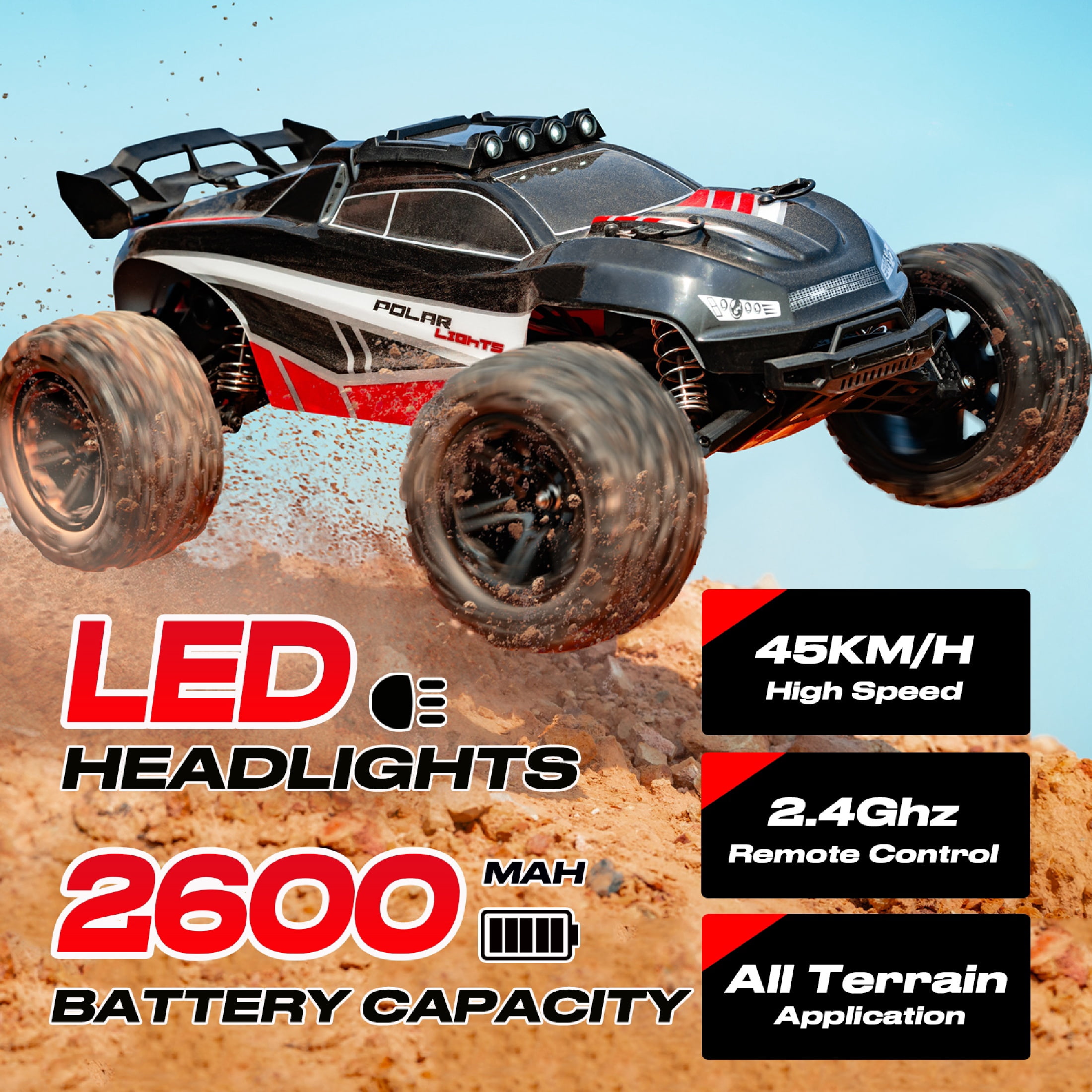 High Speed RC Car, 1:8 Large Scale 45+KM/H Remote Control All Terrain Off-Road Monster Truck, Electric Hobby Vehicle with 2 Batteries for Adults Boys