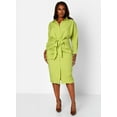 thumbnail image 2 of Rebdolls Women's Plus Button Front Tie Waist Cinched Bodycon Dress - Green - 4X, 2 of 4