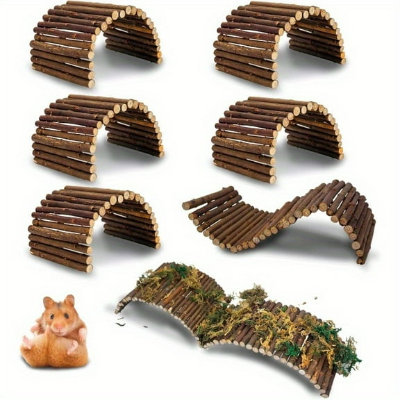 8pcs Hamster Wooden Ladder Bridge - Natural Hideout for Chinchillas, Guinea Pigs, Mice, Rats - Durable Cage Accessories - Rodent Habitat for Small Pet Lovers