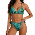 thumbnail image 7 of Women's Bikinis Tropical Print Two Piece Bikini Set Tie Side Halter Bathing Suits Summer Beach Vacation Swimsuit for Women Multicolor-1 S, 7 of 7