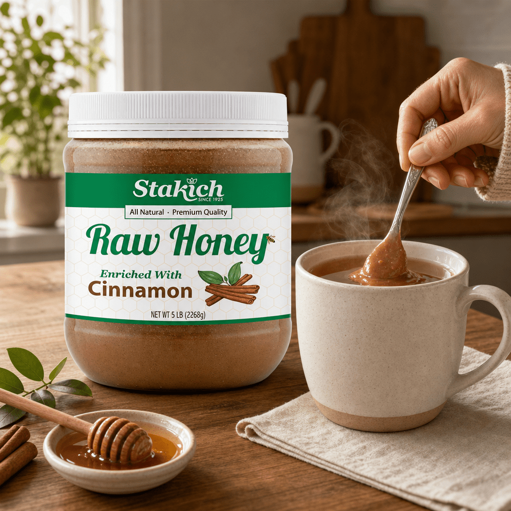 Stakich Cinnamon Enriched Raw Honey, 5.0 Lb