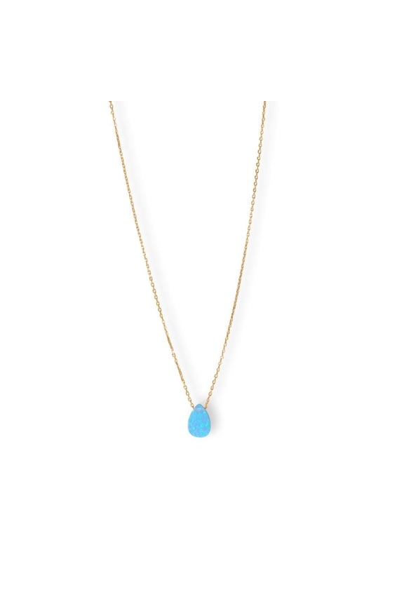Women's 14 Karat Gold Plated 16" + 2" Synthetic Opal Pear Necklace