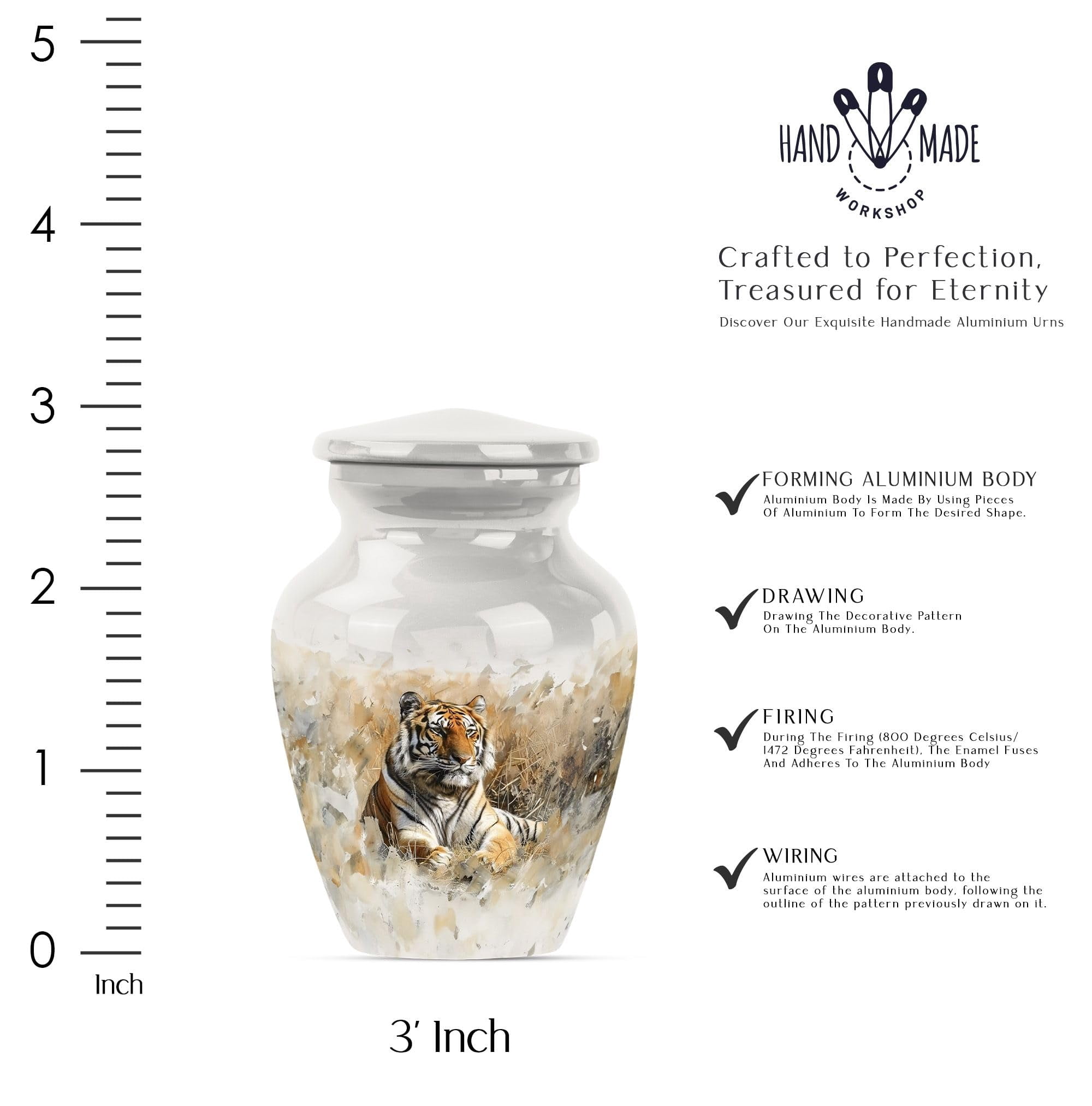 SUBSH Tiger Urn - Mini Urn - Urn for Dad - Cremation Urns for Adult Ashes Men - Cremation Urn for Adults - Ash Urns for Humans (3 inch Pack of 2)