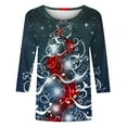 thumbnail image 5 of Titcea Christmas Shirts for Women 3/4 Sleeve Crew Neck Fashion Xmas Print Shirt Christmas Party Pullover Tops, 5 of 5