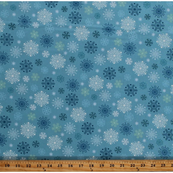 Cotton Snowflakes Winter Season Christmas Holidays Blue Cotton Fabric Print by the Yard (C72-2)