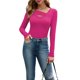 thumbnail image 3 of Camisetas de Larga para Mujer, Corte Ajustado, Estilo Otoño, con Aberturas, Estilo Y2K y Tejido Acanalado. Rojo Rosa XL, 3 of 7