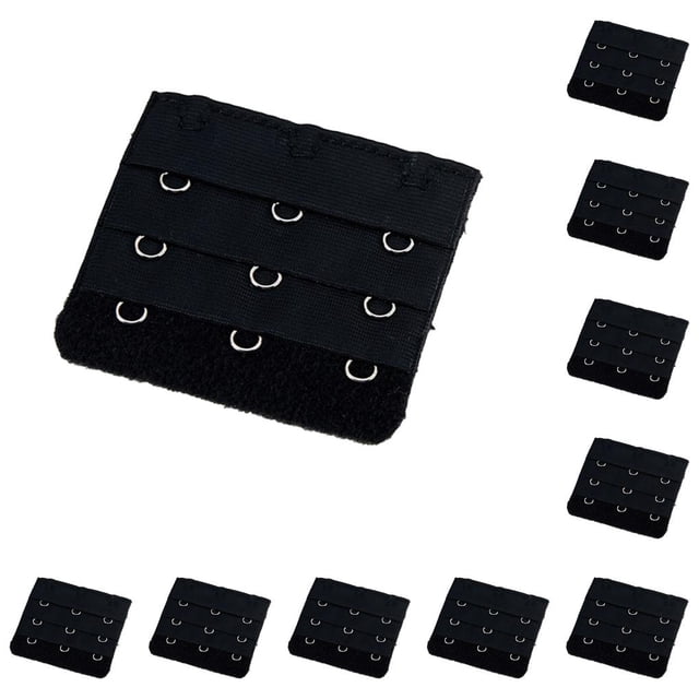 Minnieouse Correa de extensión Extensores de sujetador Hebilla 3 Gancho Práctico Elástico Íntimos Punto Reemplazo Gadgets 3 Filas Ropa negro 10piezas
