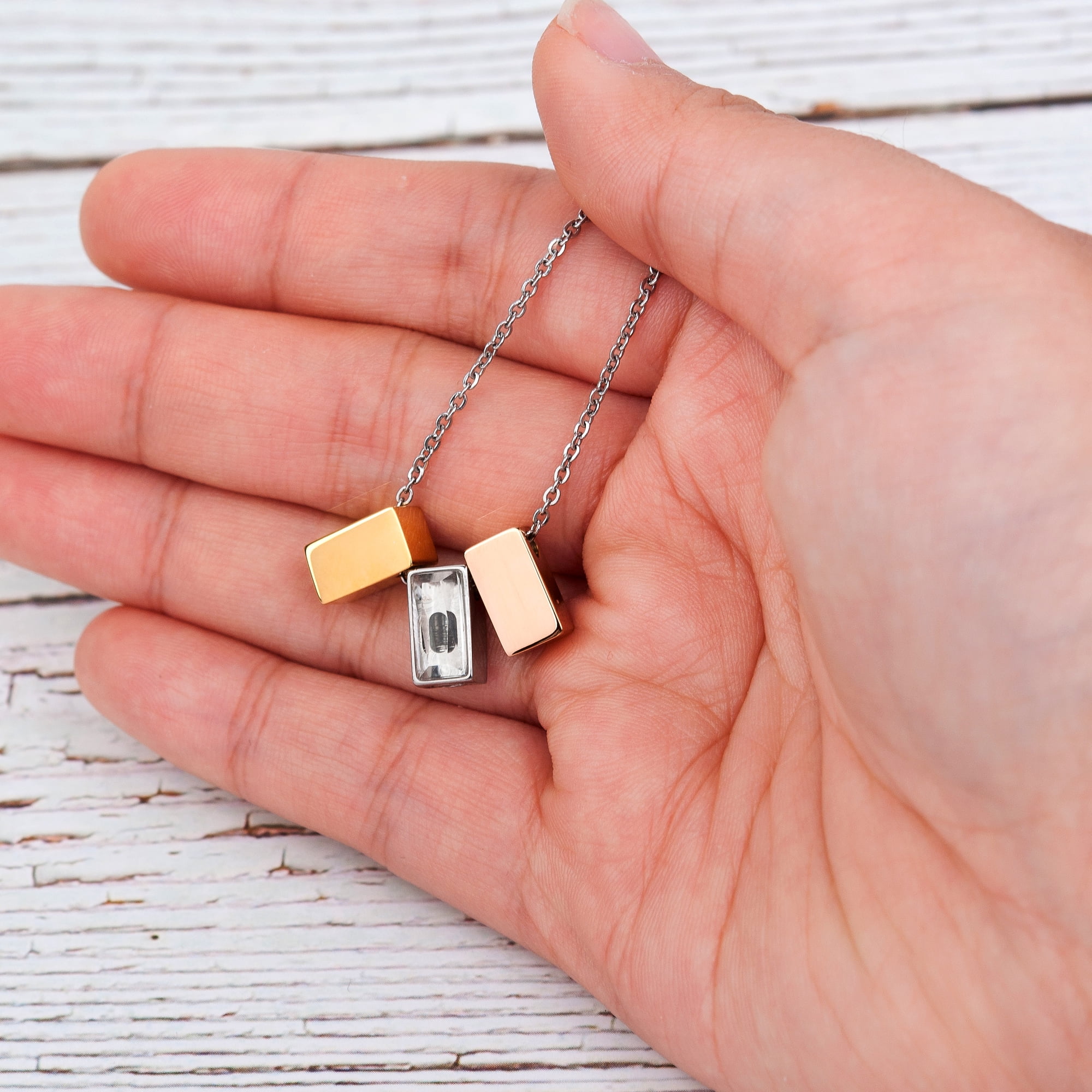 Anavia See You Cremation Necklace for Ashes, Mini See Through Urn Necklace, Mini Cube Cremation Pendant, Cremation Jewelry, Memorial Jewelry, Mini Urn w/ Multicolor Cubes-[Gold & Silver & Rose Gold]