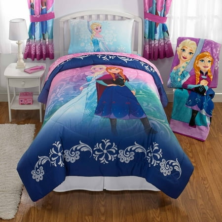 Disneys Frozen Elsa & Anna Bed in a Bag Kids Bedding Set, Nordic Frost, w/ Reversible Comforter