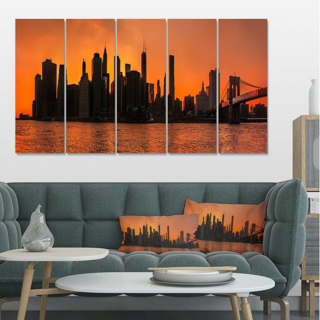 Silhouettes de Manhattan Panorama - Impression sur Toile Extra Grand