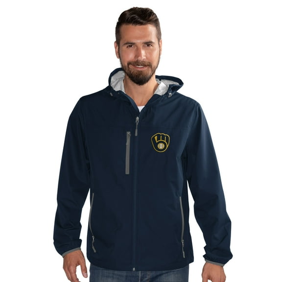 Men's-G-III Sports by Carl Banks  Navy Milwaukee Brewers Double Play Hooded Lightweight Full-Zip Jacket