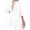 thumbnail image 3 of Womens Casual Button V Neck Long Sleeve Shirts Oversized Solid Blouses Tops White L, 3 of 7