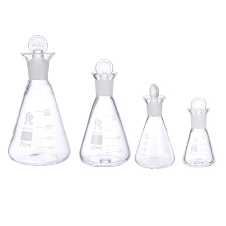 Guangmc Borosilicate Glass Beakers 4Pcs with Interchangeable Stoppers for Lab Chemistry