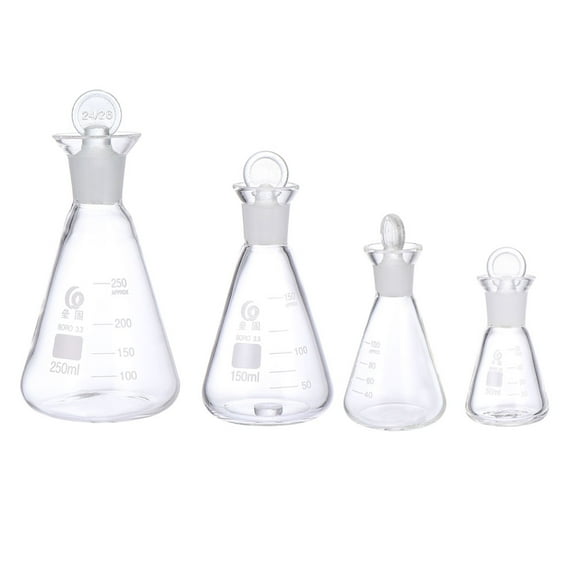 Guangmc Borosilicate Glass Beakers 4Pcs with Interchangeable Stoppers for Lab Chemistry