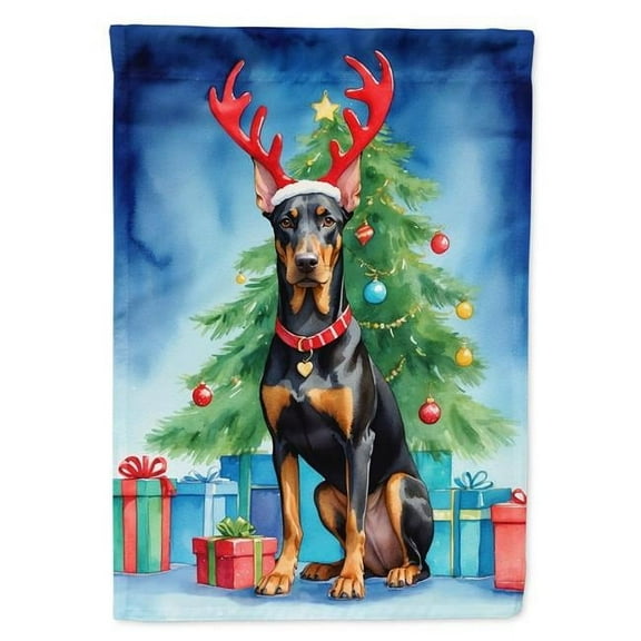 Doberman Pinscher Christmas Reindeer House Flag