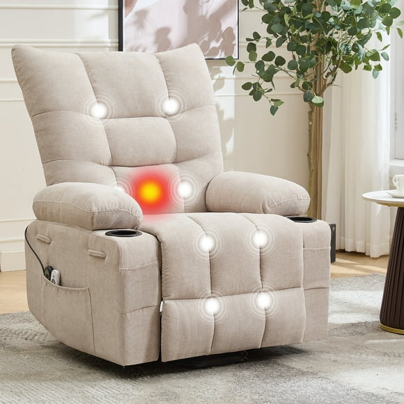 Ourlova Power Lift Recliner Chair - Electric Massage & Heat Recliner with 45° Assist Stand Swivel Rocker with Cup Holders