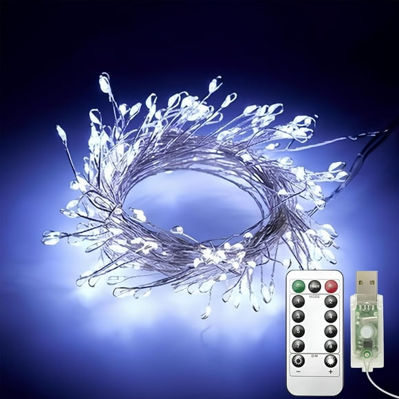 shiyou-USB Fairy Lights with Remote Control, 200 LED Twinkle Firecracker Cluster Lights, 8 Modes, Waterproof Copper Wire String Lights for Bedroom, Wedding, DIY Wreath (Cool White, 20ft/6M-2Pack)
