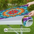 thumbnail image 6 of Colorful Tie Dye Starflower Pattern Square Fitted Tablecloth with Elastic Edge,Square Table Cover,Washable Elastic Table Cover for Home Kitchen Party Decor 34"x34", 6 of 6