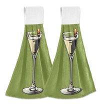 Yayeee Kitchen Hanging Hand Towels Set of 2 with Loop Bathroom Absorbent Tie Towel, Light Black Martini