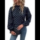 thumbnail image 2 of Camisa Informal Holgada de Larga con Estampado en Caliente para Mujer, Cuello Redondo Plisado Azul Marino M, 2 of 10