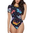 thumbnail image 2 of Picia Cartoon Dinosaur Womens One Piece Swimsuits Modest Tummy Control Bathing Suits Lace Up Slimming Swim Suit-Small, 2 of 9
