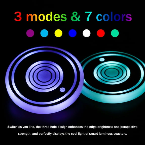 Elegant Choise 7-Color LED Cup Pad Lights for Car - 2Pcs Auto Interior Decor, Cool Ambient Lighting Accessories
