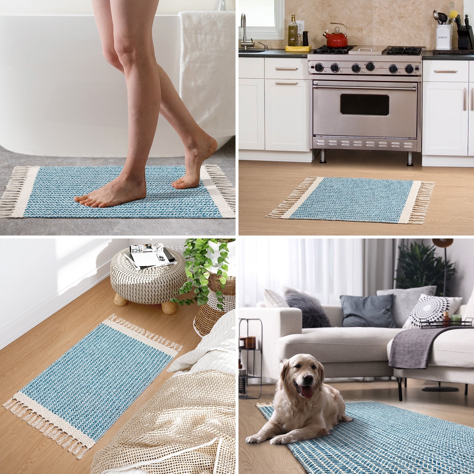 Moynesa 3'x5' Area Rug for Living Room Washable Bedroom Rugs Boho Lightweight Bath Door Mats Woven Entry Rug with Tassels Indoor Non Slip Carpet for Dining Bedroom Camper RV Gifts, Blue