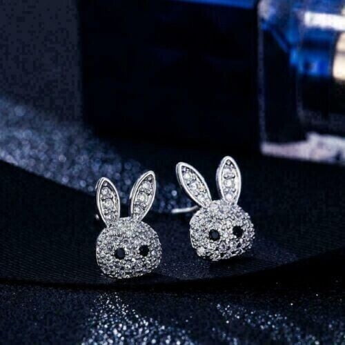 1Ct Round Cut Lab Created Diamond Bunny Stud Earrings 14k White Gold Plated