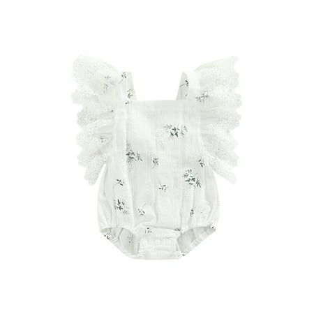 

Gureui Toddler Infant Baby Girls Summer Romper Casual Lace Flying Sleeve One-piece Floral Playsuit