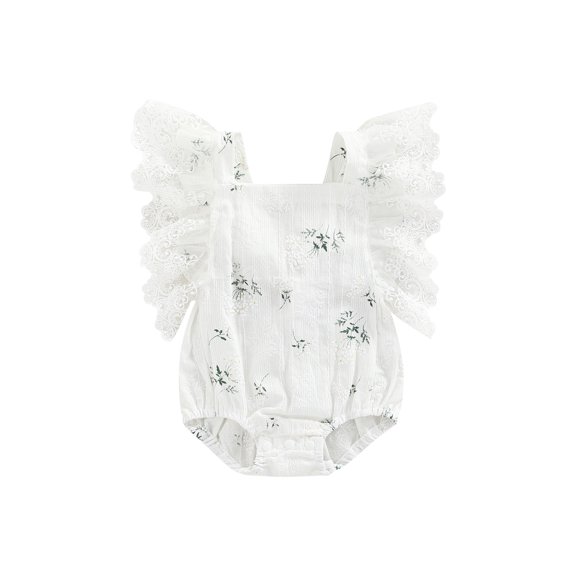 Bagilaanoe Newborn Baby Girl Rompers Lace Ruffles Sleeve Sleeveless Floral Print Bodysuits 6M 12M 18M 24M Infant Backless Bowknot Jumpsuits