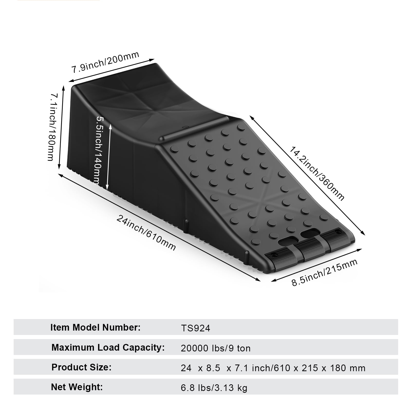 KFFKFF Vehicle Ramp, Single Unit Low-lying Auto Service Ramp, 20000 lbs/9 ton Load Limit, 5.5" Elevation Auto Ramp, 1 Piece
