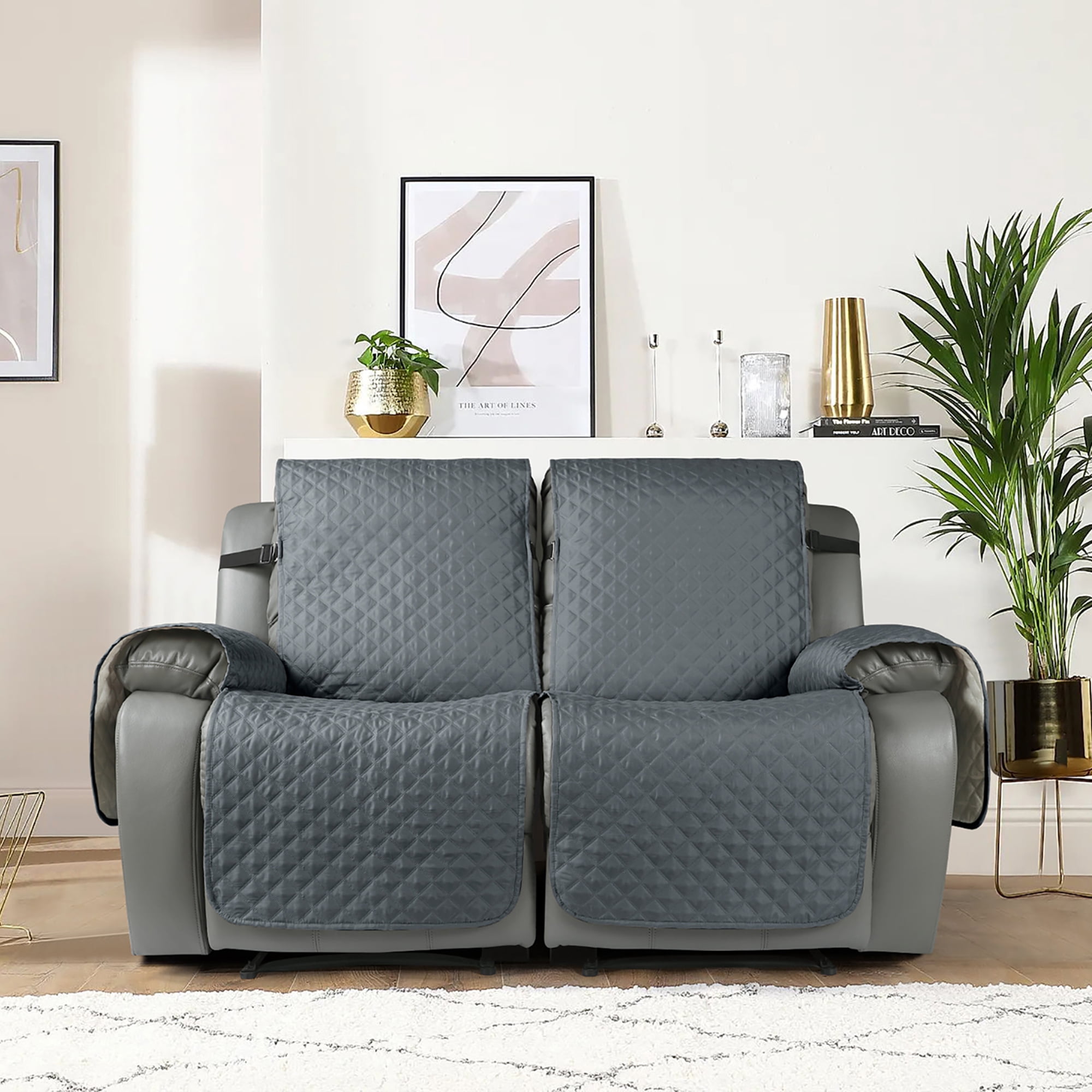 TAOCOCO Anti-Slip Loveseat Recliner Slipcover,2-Seat Sofa Cover Qulited Recliner Couch Covers Dark Gray
