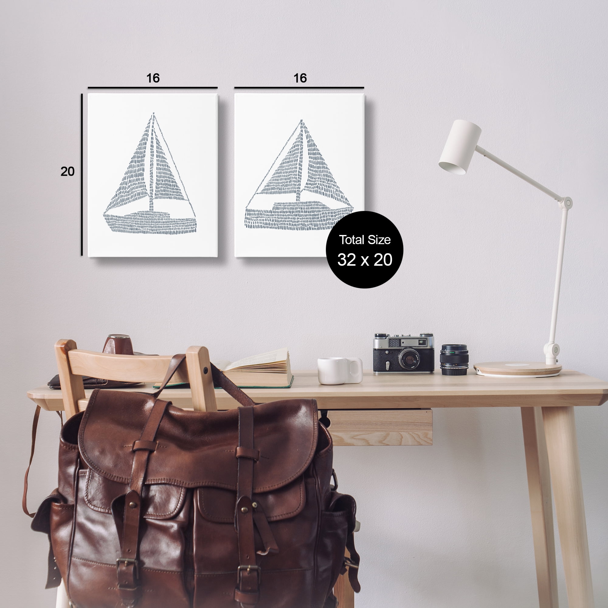 Stupell Industries Simple Lines Nautical Sailboats Nautical & Beach Painting Wrapped Canvas Art Print Wall Art, 16 x 20, Set of 2