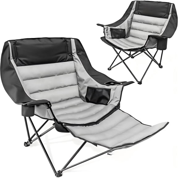 DALIOREACH Padded Folding Camping Recliner Chair with Footrest, 22.5 in Seat, 440 lb Capacity